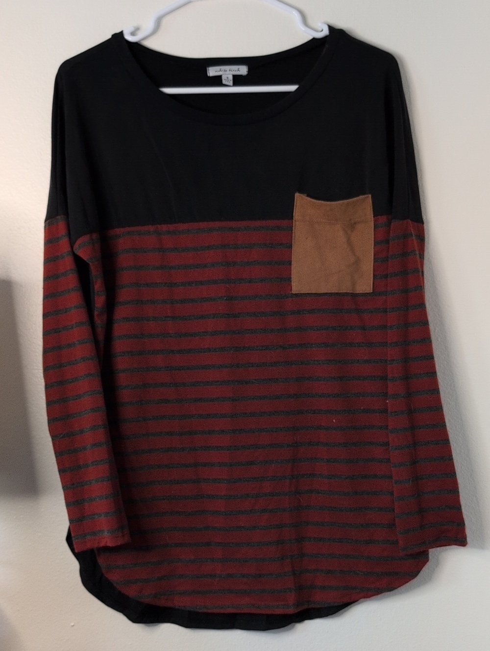 white birch Black Crewneck Long Sleeve Top